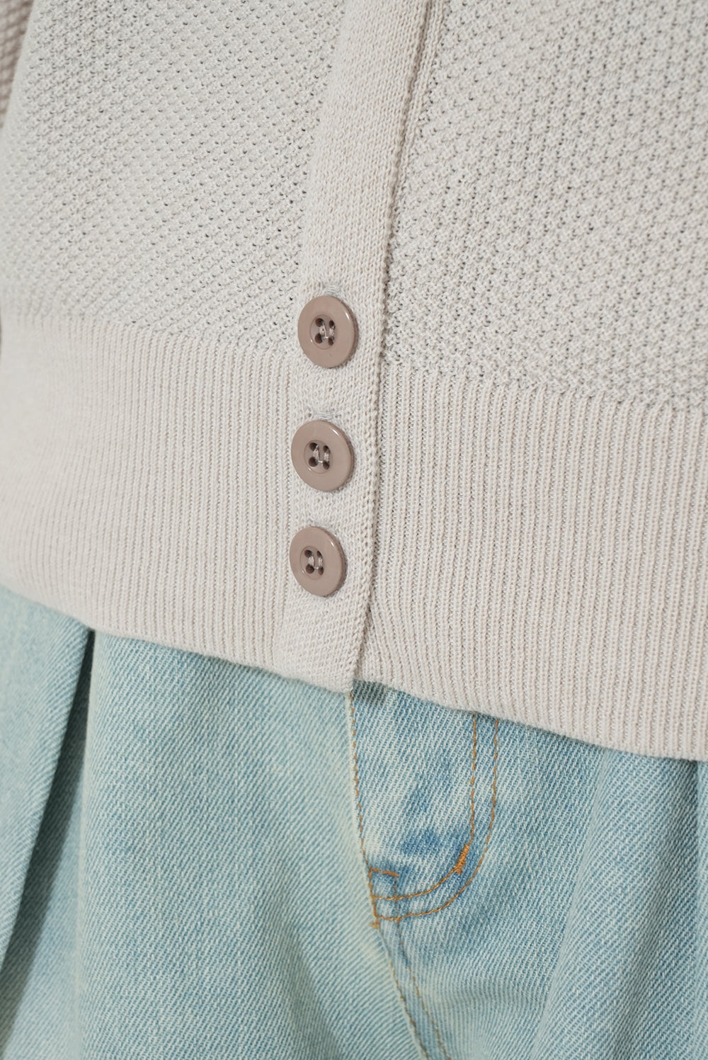Pique Knit Crew Neck Cardigan