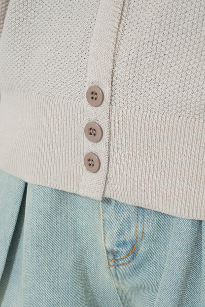 Pique Knit Crew Neck Cardigan