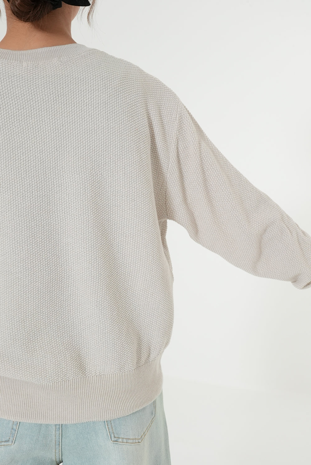 Pique Knit Crew Neck Cardigan