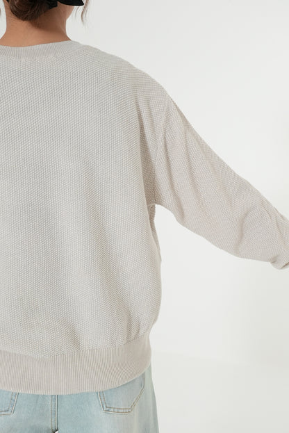 Pique Knit Crew Neck Cardigan