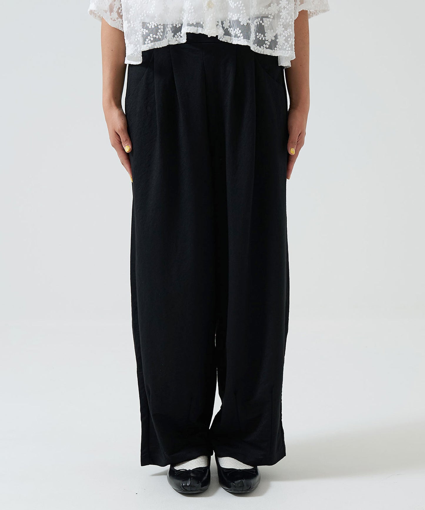 《Scheduled for April 24 Arrival》R/N Pique Tuck Wide Curve Pants