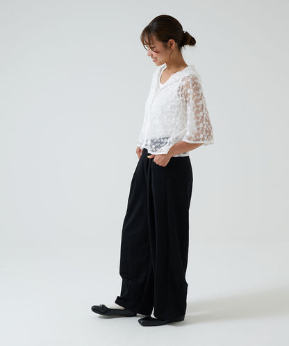 《Scheduled for April 24 Arrival》R/N Pique Tuck Wide Curve Pants