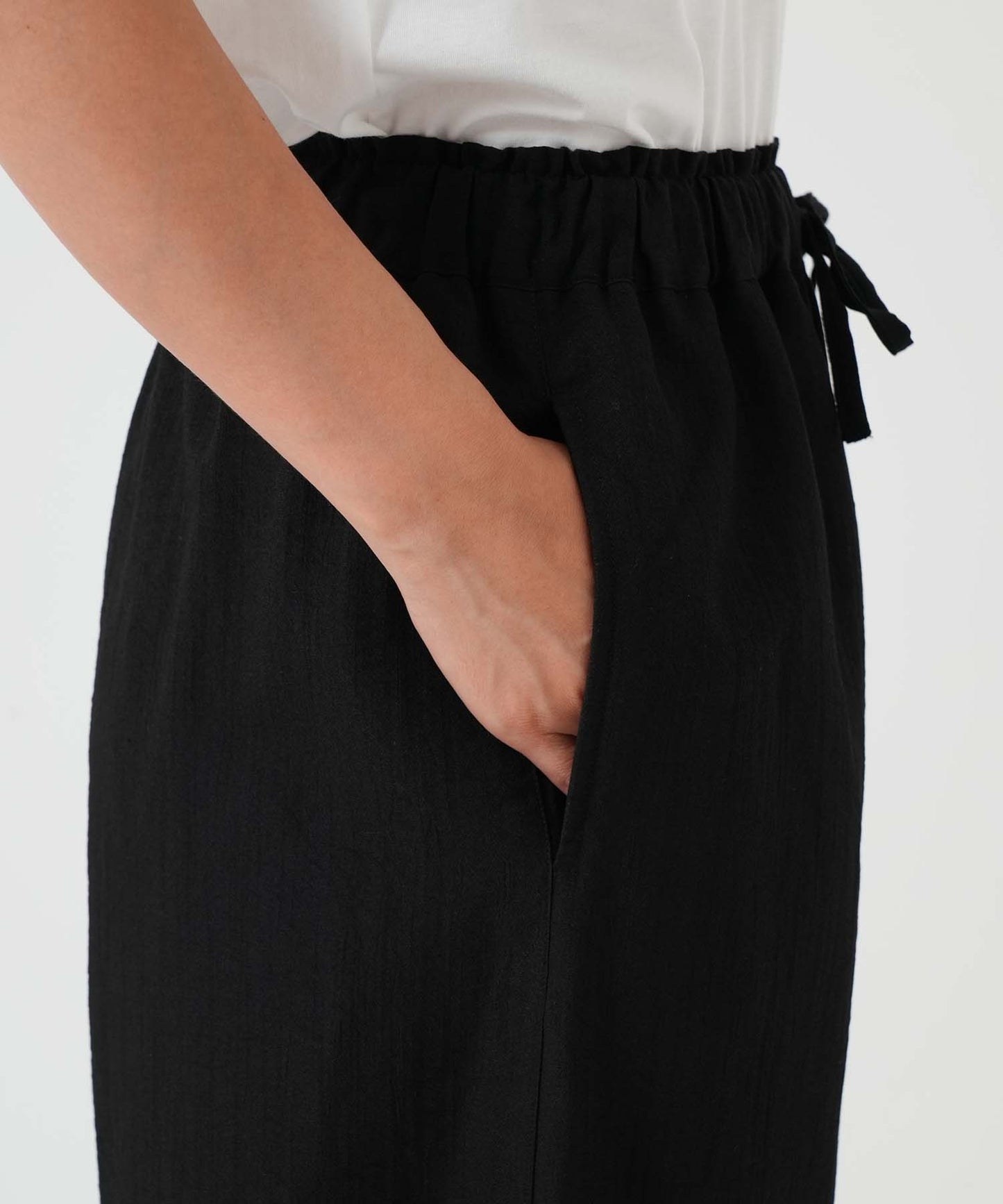 《6月20日入荷予定》やわらかスラブウェストギャザーワイドパンツ