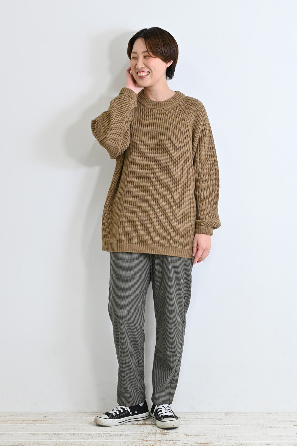 畦編みニットプルオーバー