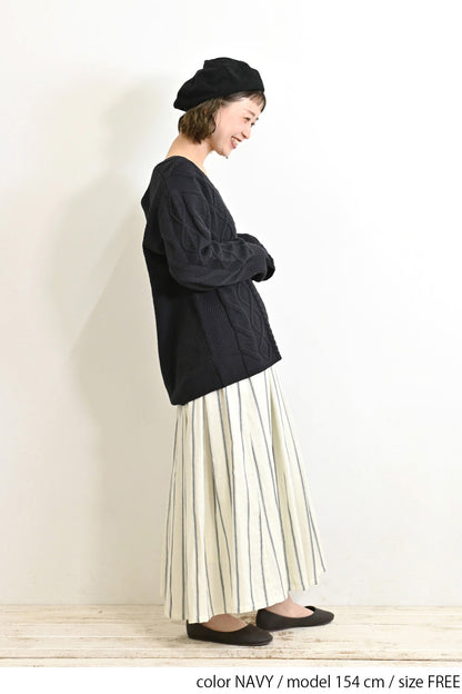 キレイ見えケーブルVネックプルオーバー