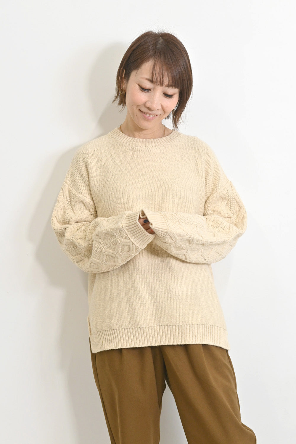 ≪SALE≫ダイヤケーブル袖プルオーバー