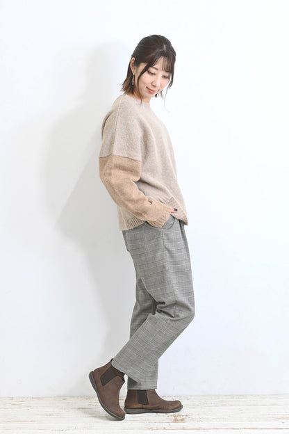 袖配色ゆったりニットプルオーバー