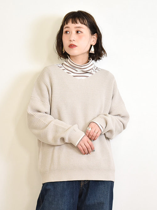 RIB編みゆるVプルオーバー