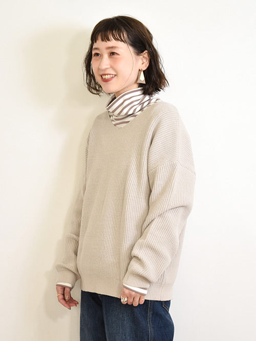 RIB編みゆるVプルオーバー