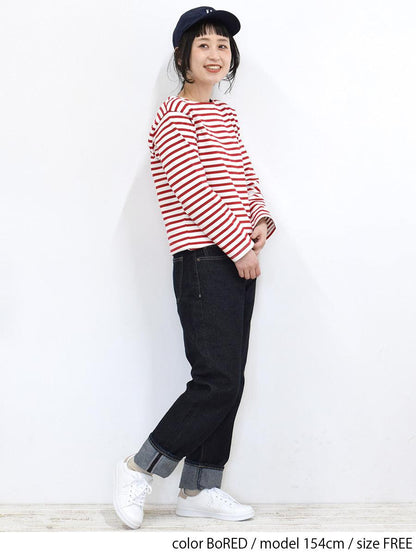 【iyori】ボーダー刺繍バスクTEE