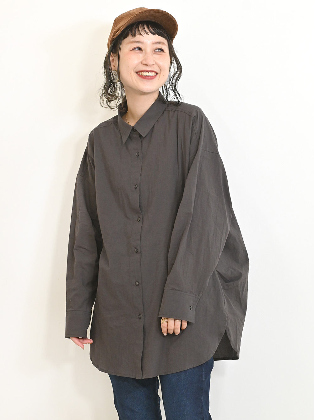 cottonウオッシュ袖タックBIGシャツ
