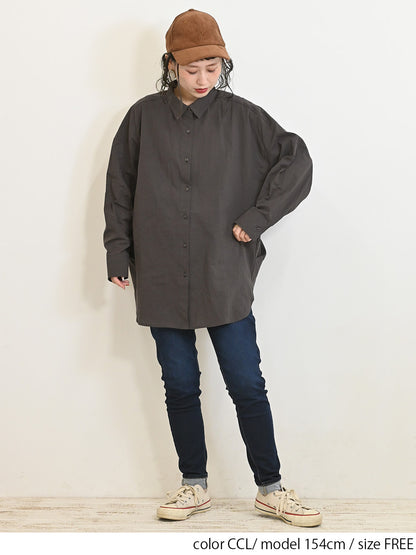 cottonウオッシュ袖タックBIGシャツ