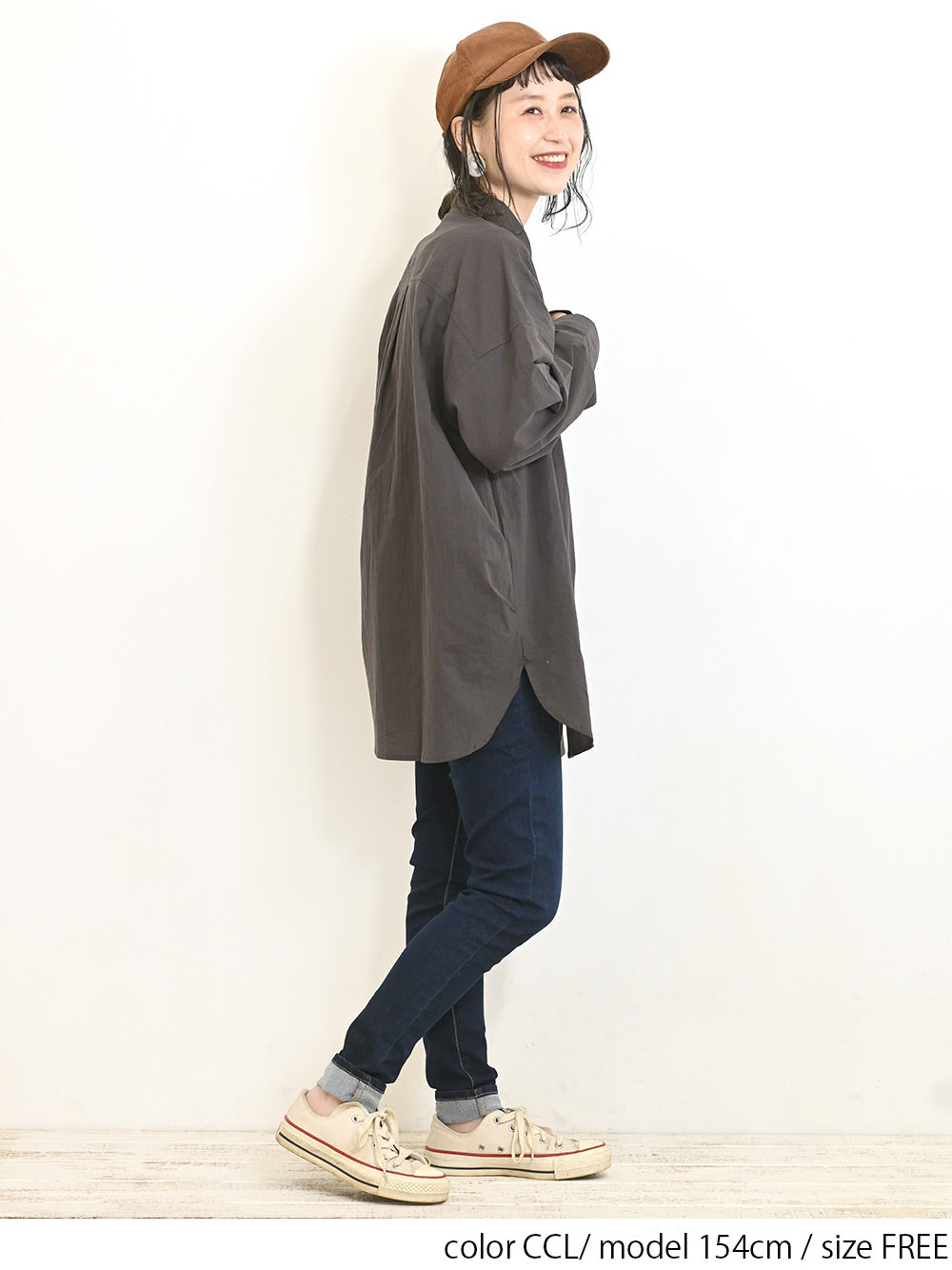 cottonウオッシュ袖タックBIGシャツ
