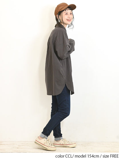cottonウオッシュ袖タックBIGシャツ