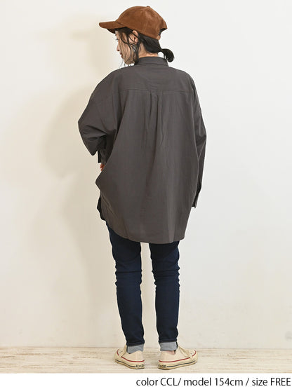 cottonウオッシュ袖タックBIGシャツ