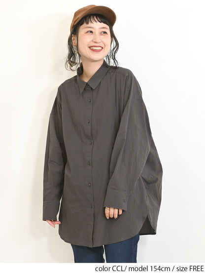 cottonウオッシュ袖タックBIGシャツ