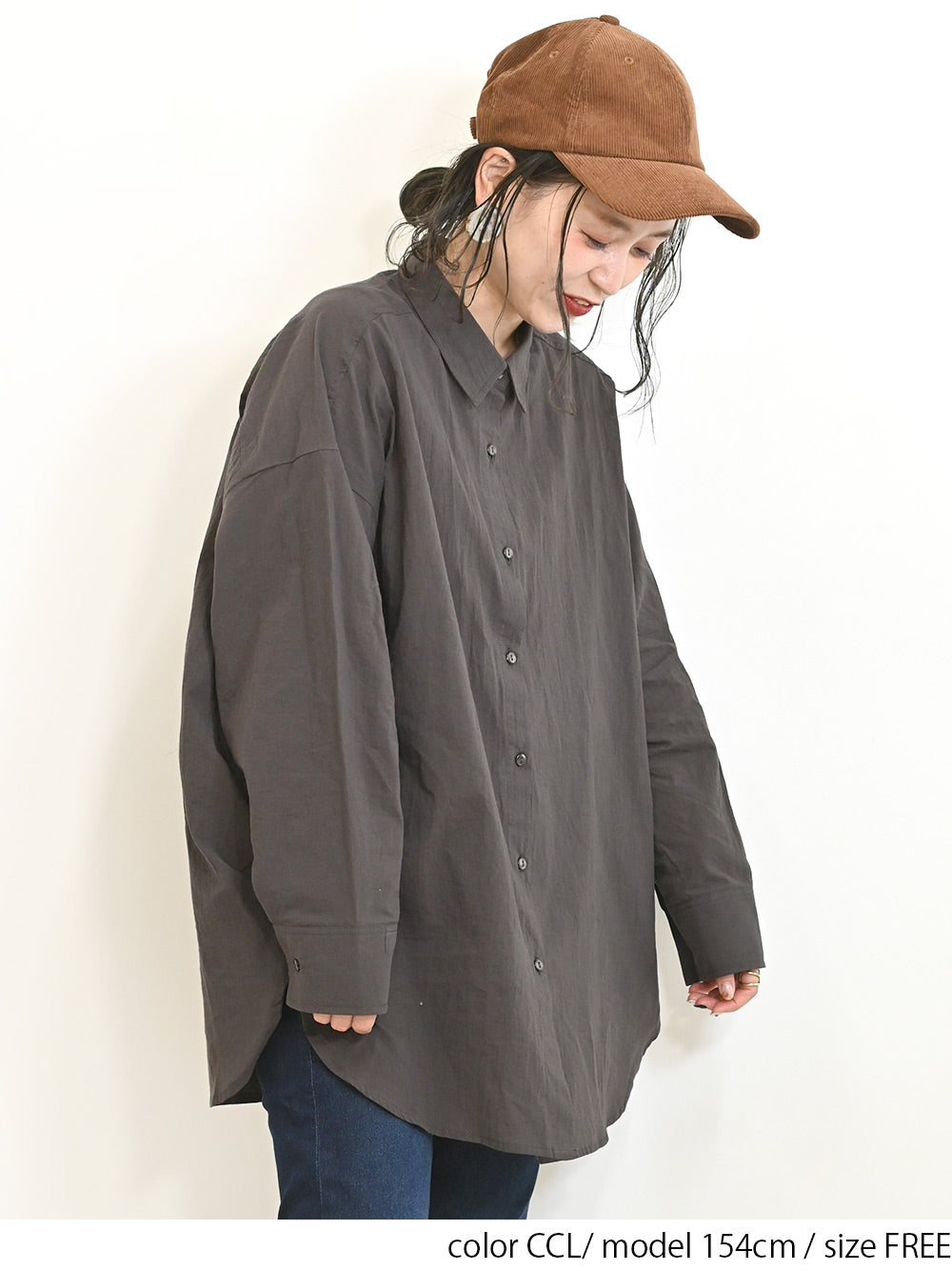 cottonウオッシュ袖タックBIGシャツ