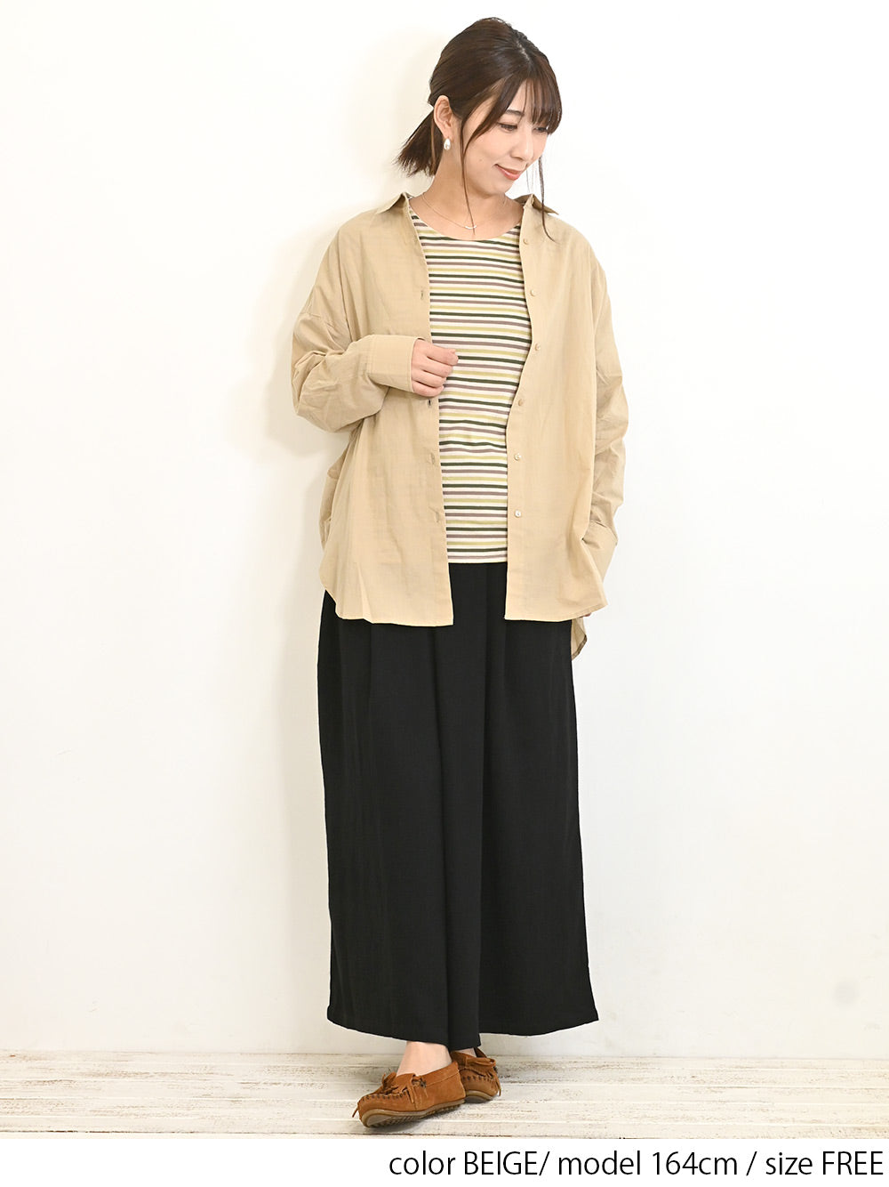 cottonウオッシュ袖タックBIGシャツ