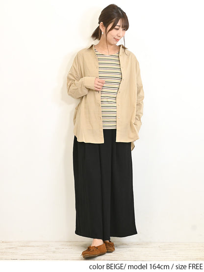 cottonウオッシュ袖タックBIGシャツ
