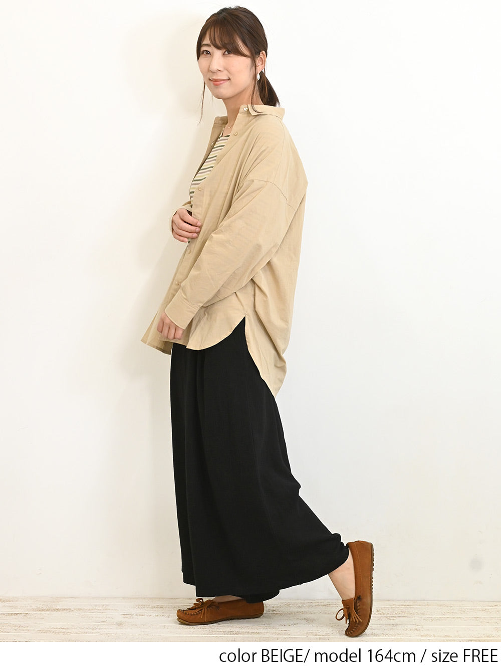 cottonウオッシュ袖タックBIGシャツ