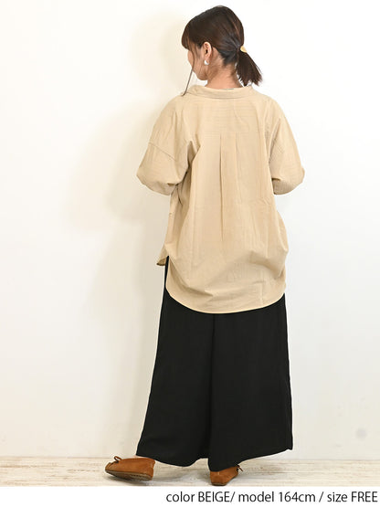 cottonウオッシュ袖タックBIGシャツ