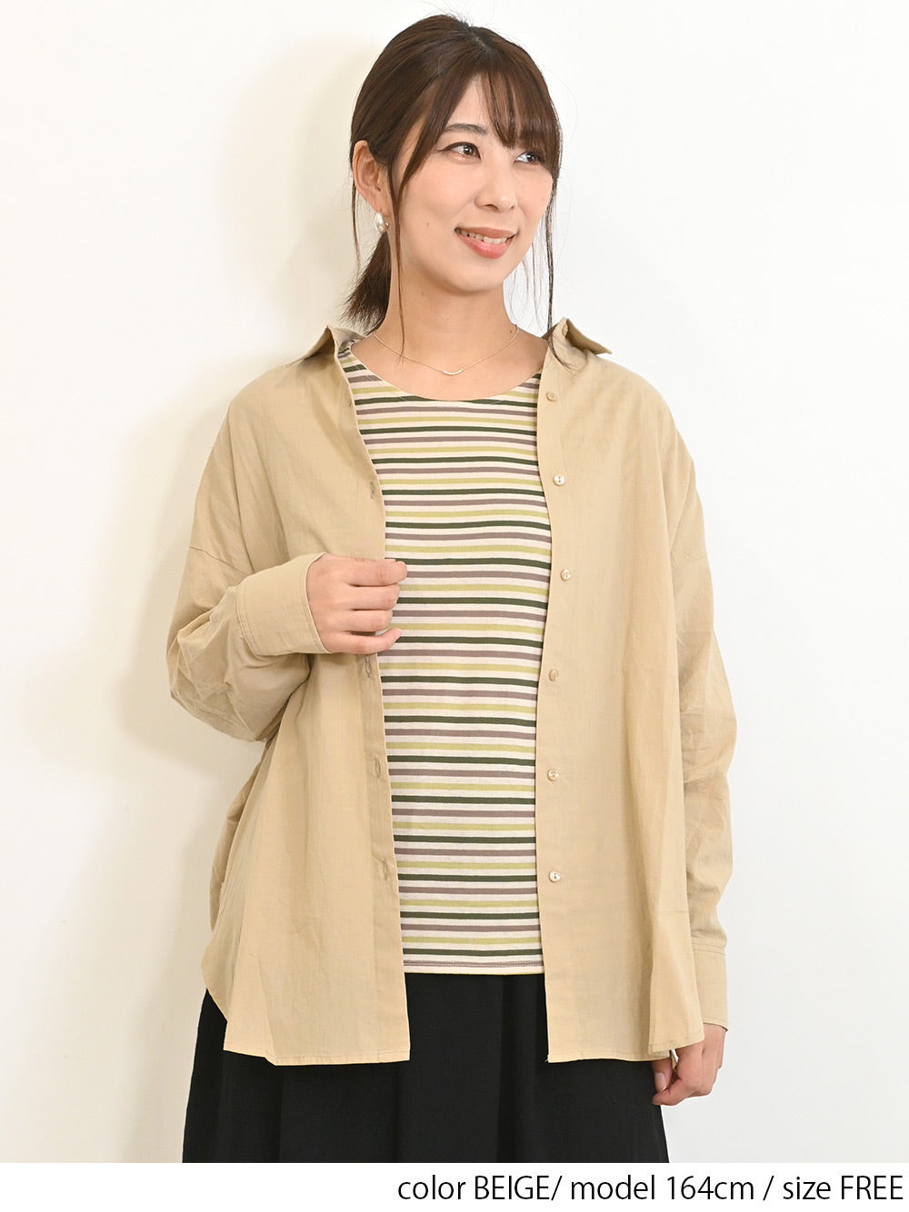 cottonウオッシュ袖タックBIGシャツ