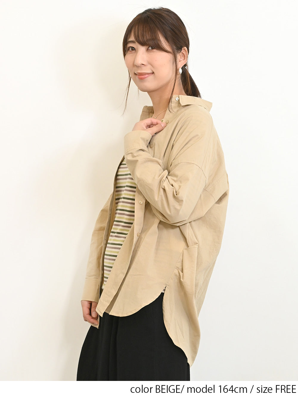 cottonウオッシュ袖タックBIGシャツ