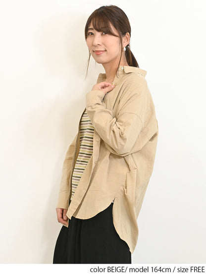 cottonウオッシュ袖タックBIGシャツ