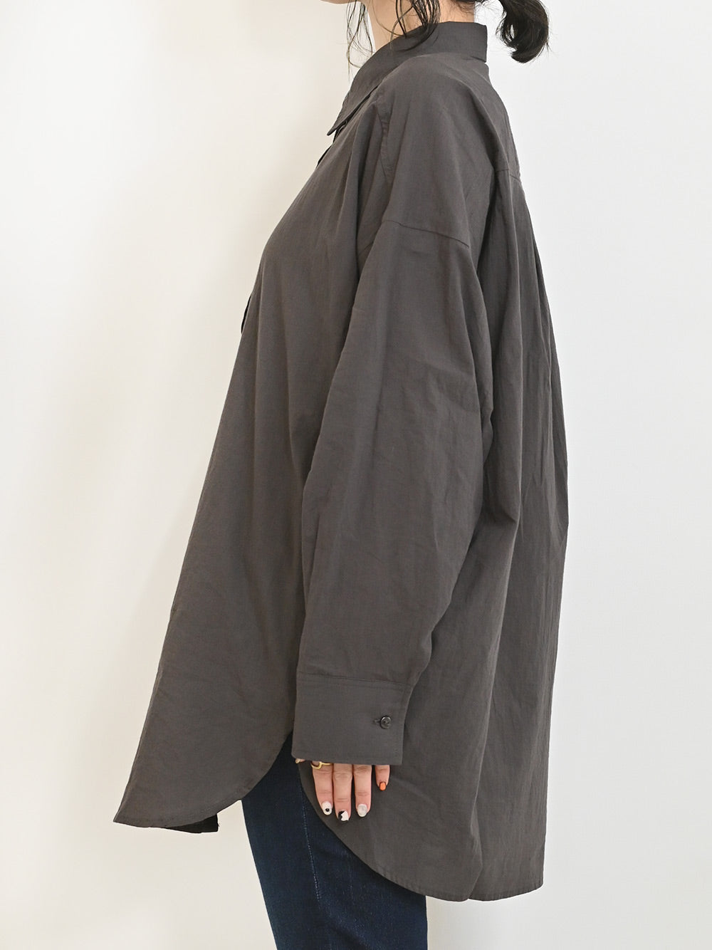 cottonウオッシュ袖タックBIGシャツ