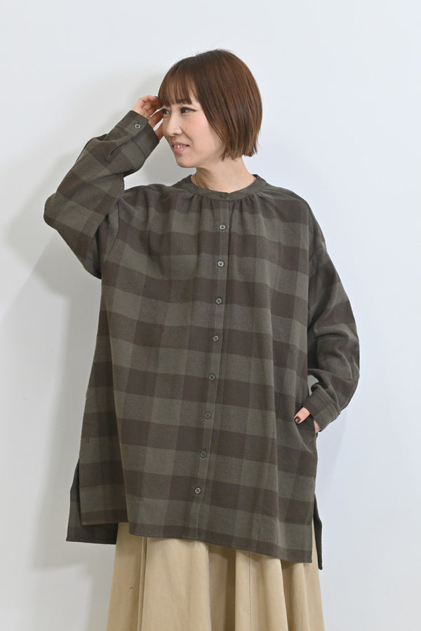 ≪SALE≫Vintage Check Stand Gather Tunic