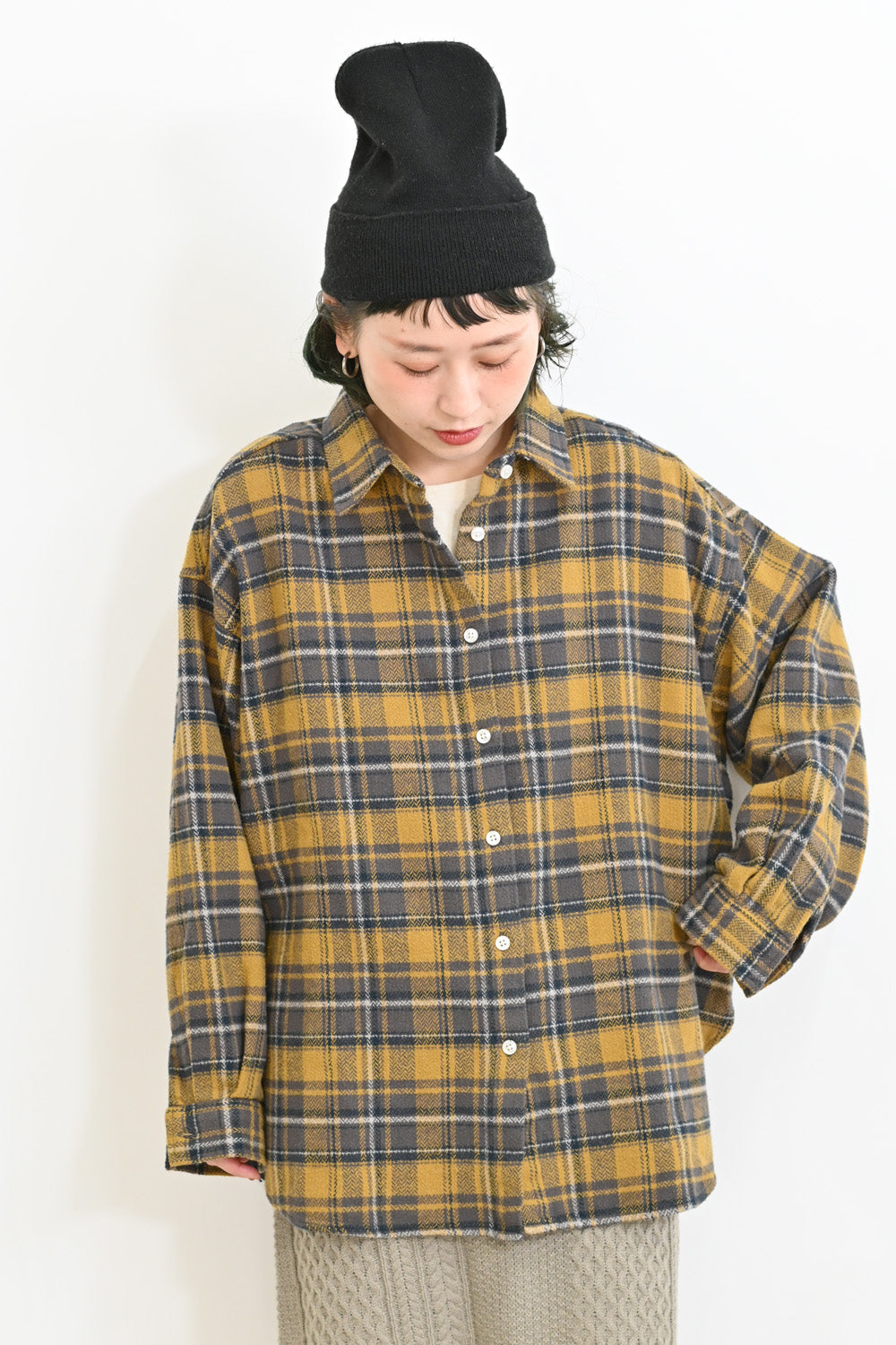 ヘリンボン起毛BIGシャツ