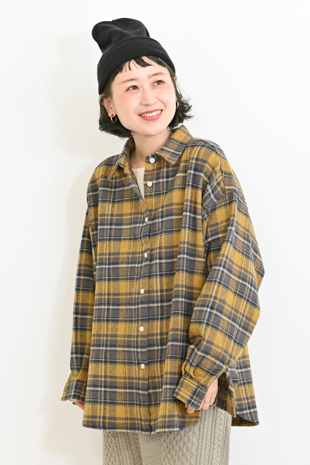 ヘリンボン起毛BIGシャツ
